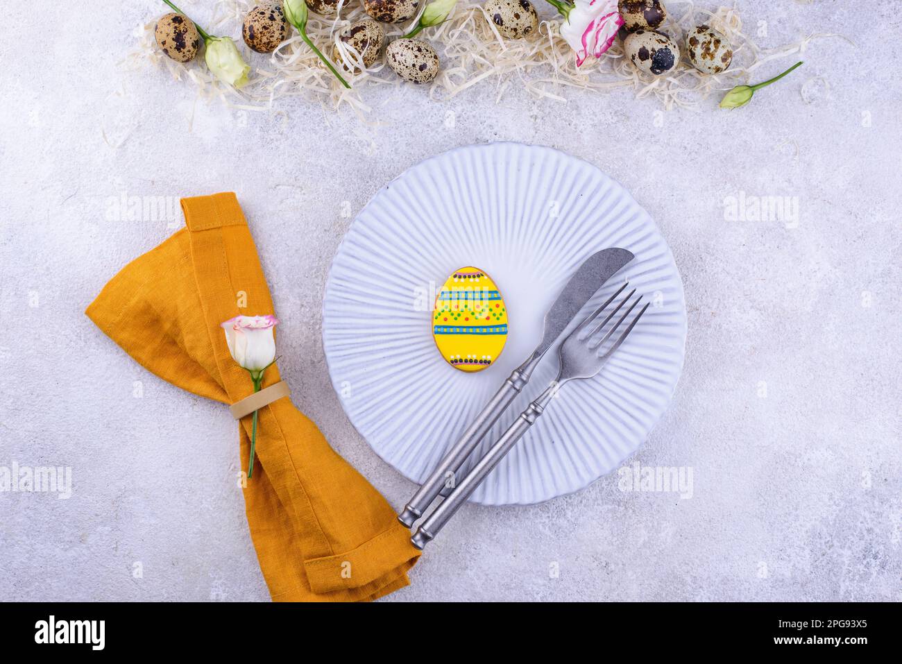 Easter spring festive table setting Stock Photo