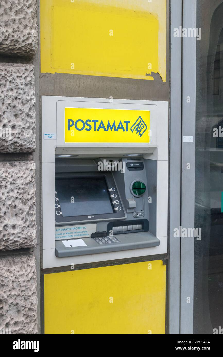 Rome, Italy - December 8, 2022: ATM of Italian Post (Poste Italiane). Stock Photo