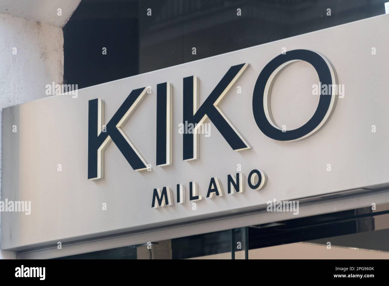 Rome, Italy - December 8, 2022: Logo and sign of KIKO Milano, Italian professional cosmetics brand. Stock Photo