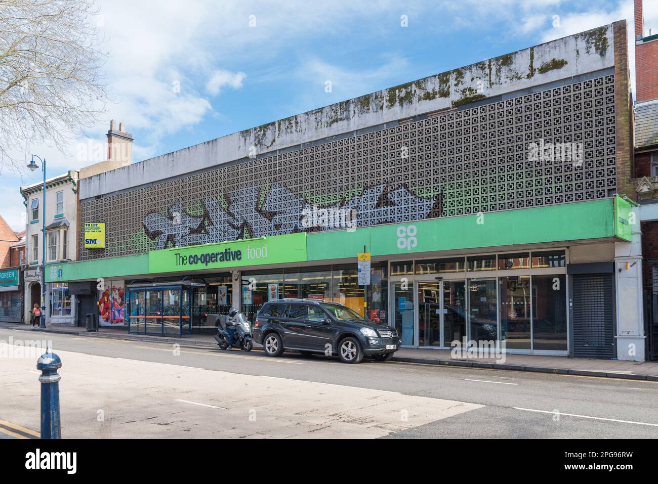The Cooperative supermarket in an old 1970s building in Moseley