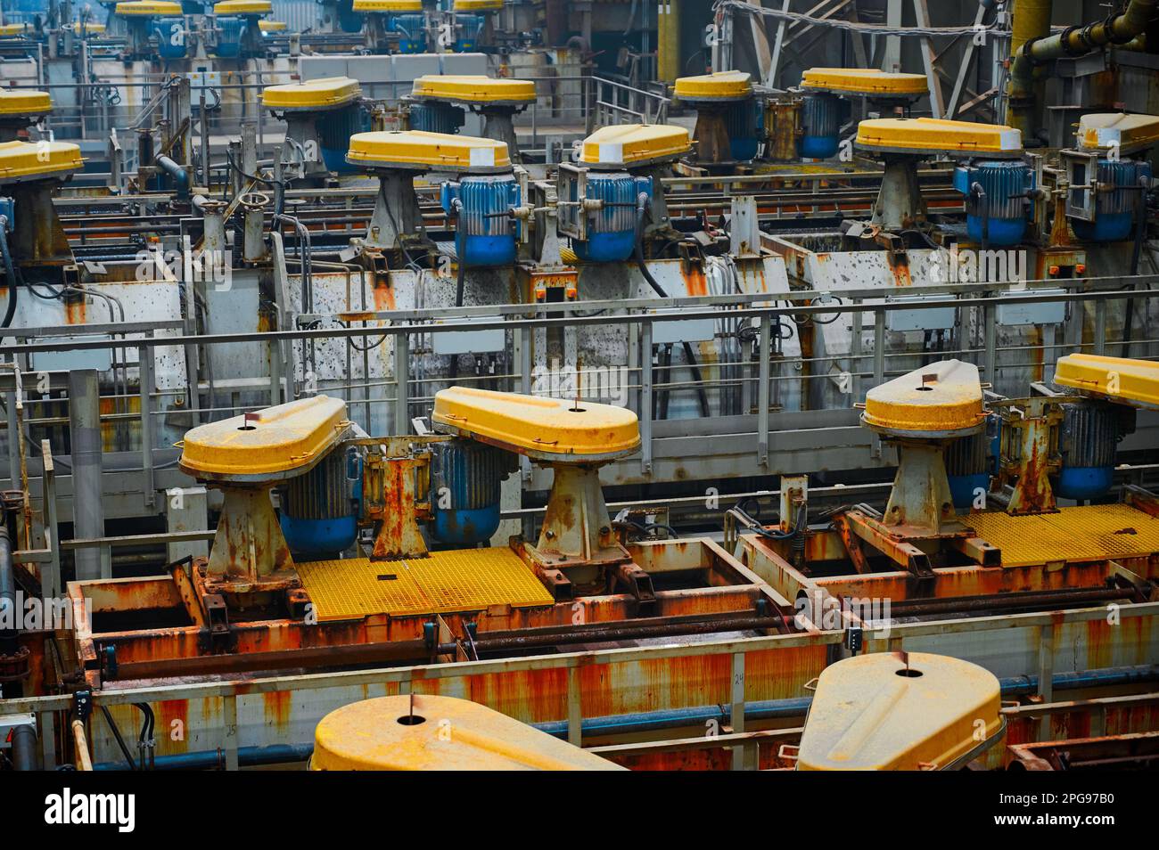 Flotation Line Production line with baths of floatation machine at factory Stock Photo ...
