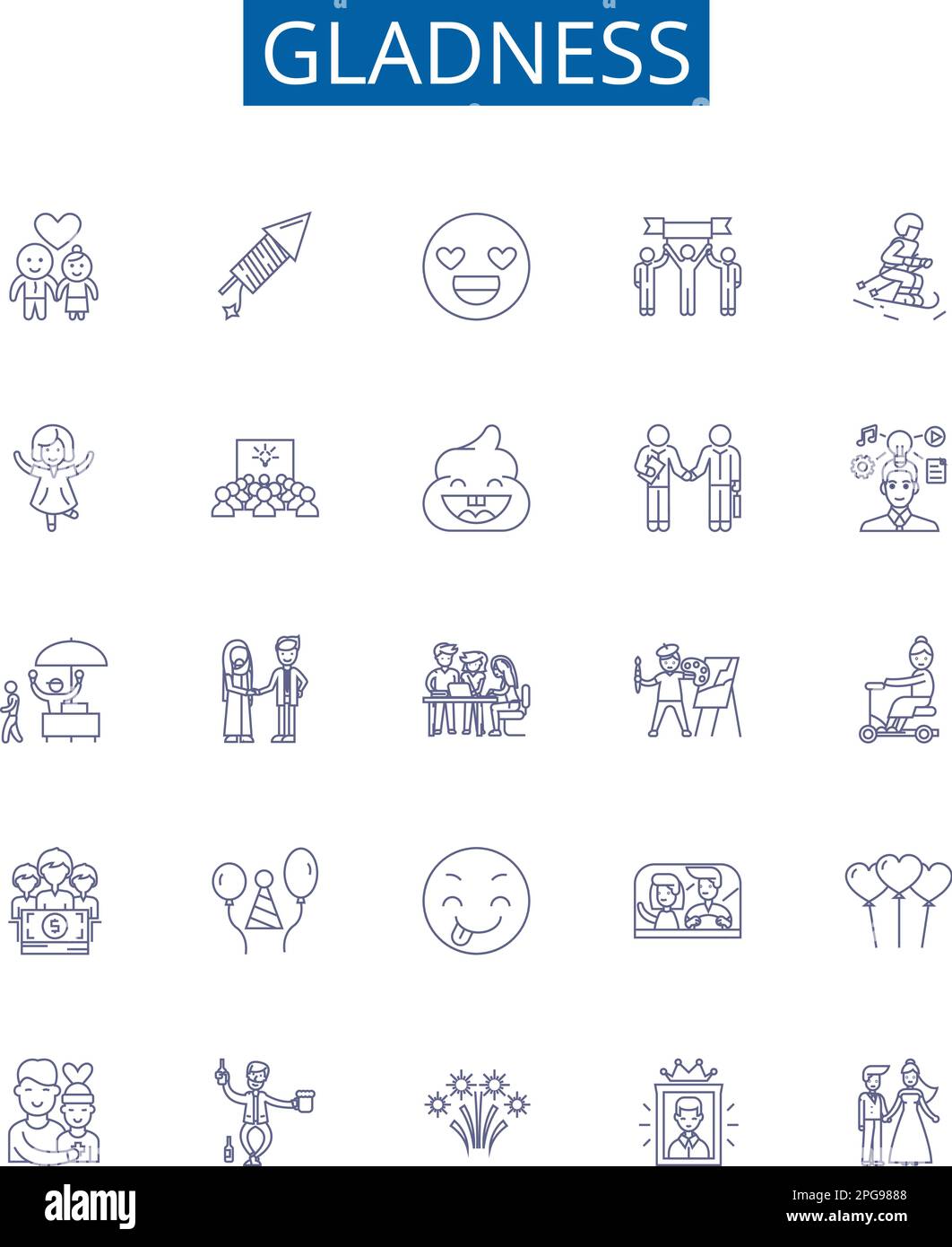 Gladness line icons signs set. Design collection of Cheer, Delight ...
