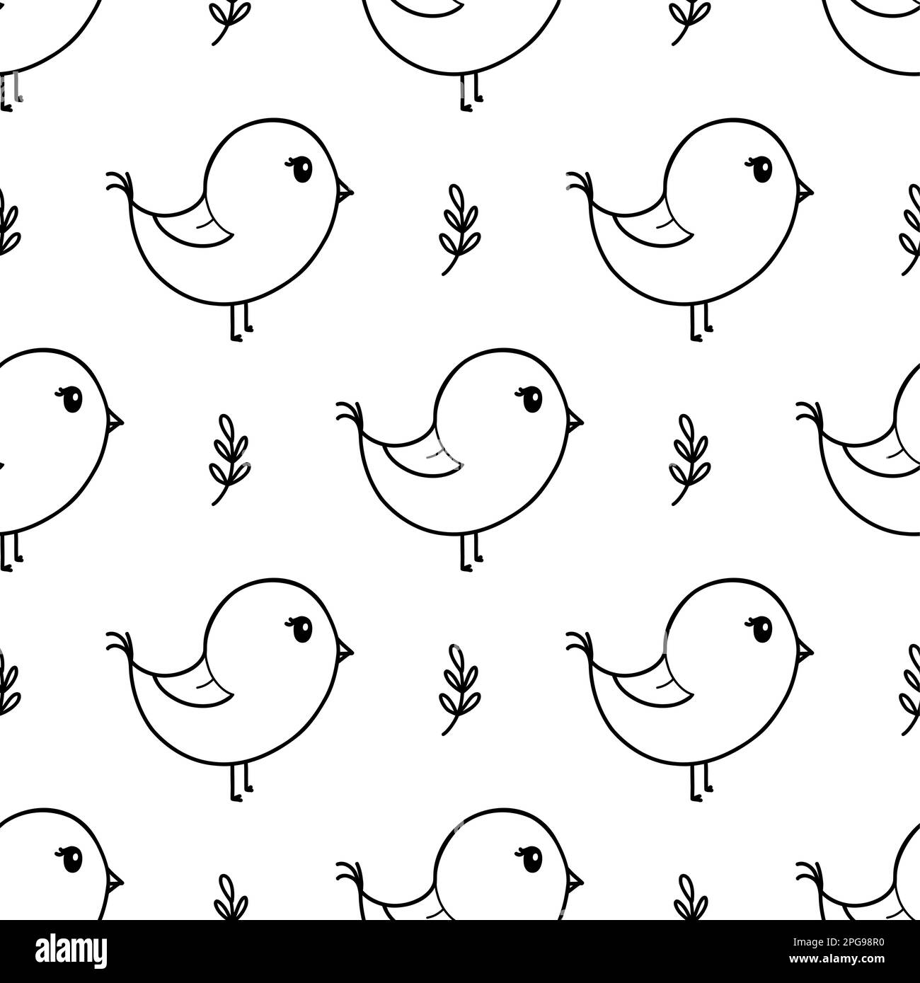 Cute spring bird seamless pattern vector illustration. Doodle kids wallpaper Stock Vector