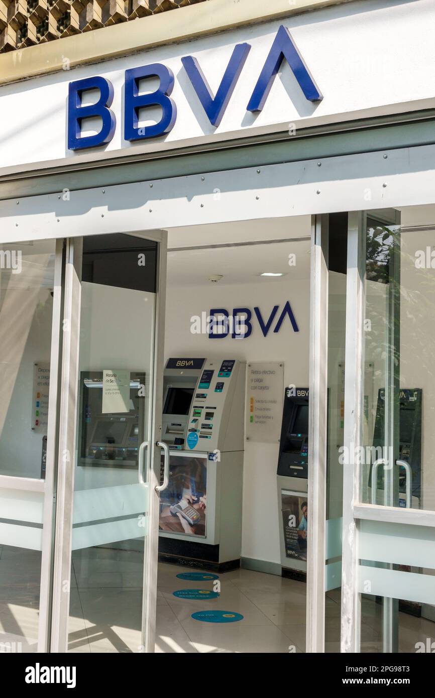 Mexico City,BBVA bank banking outside exterior,building buildings,front entrance,inside interior