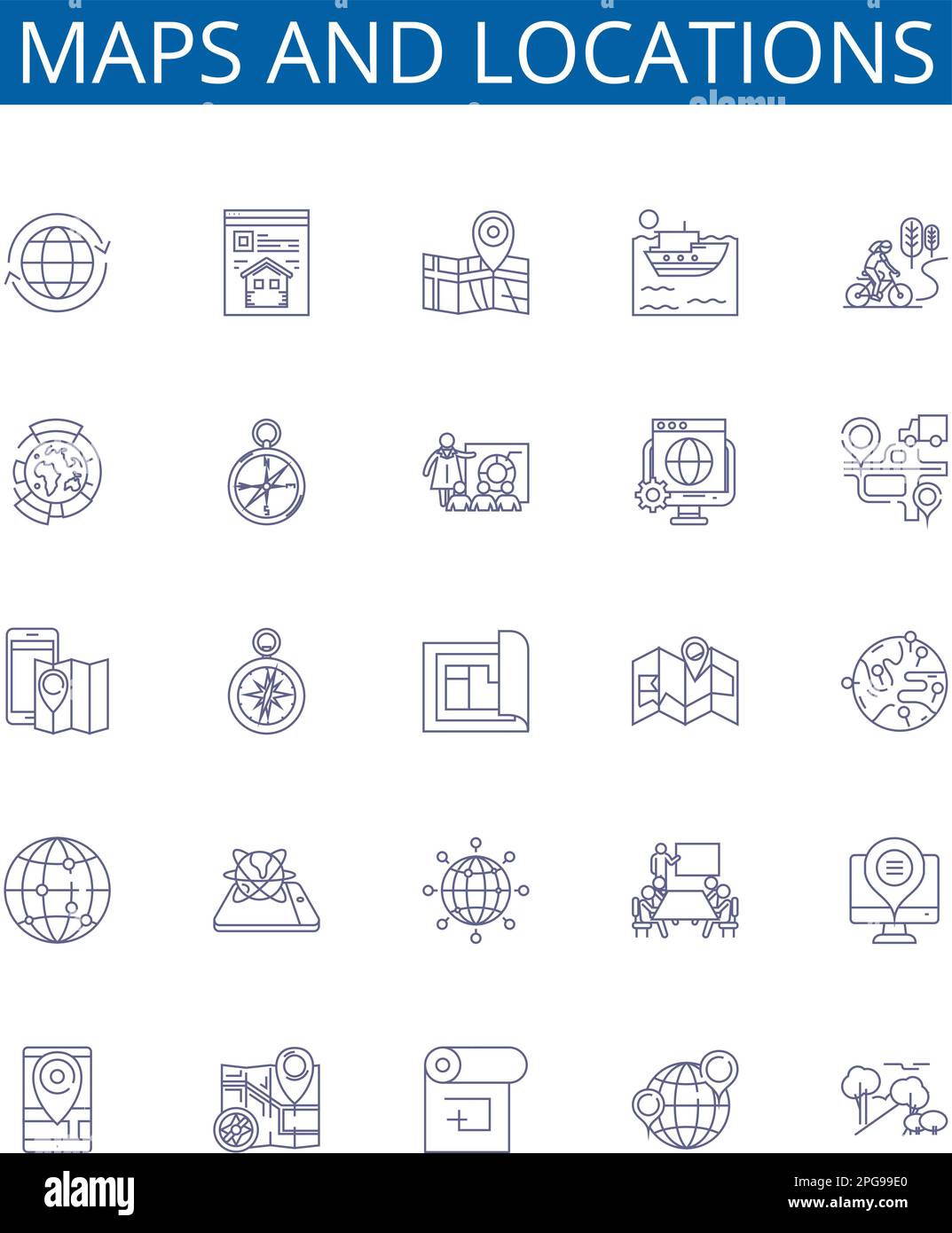 Maps and locations line icons signs set. Design collection of Maps