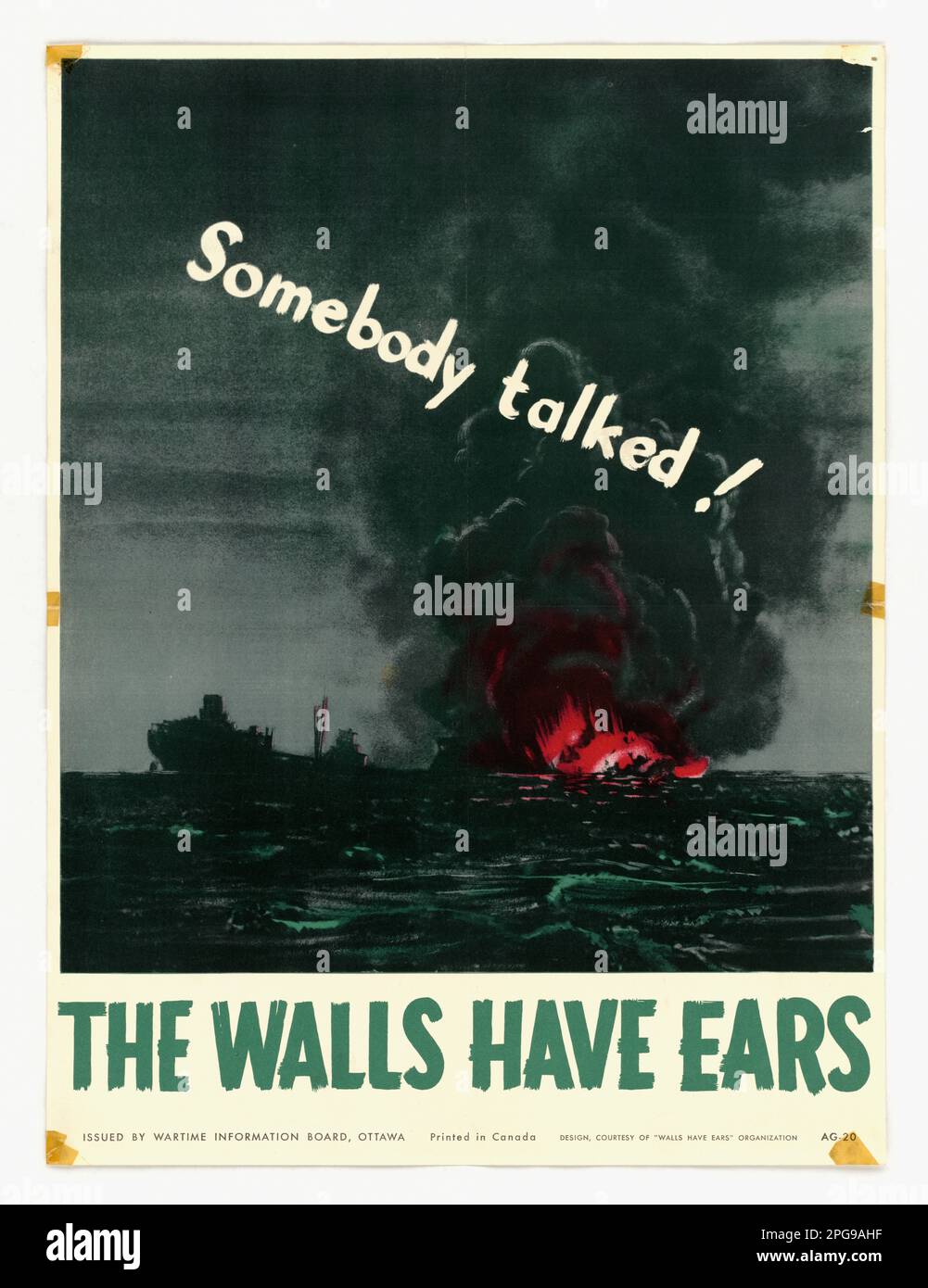 The Walls Have Ears. Country: Canada Printed By: 'The Walls Have Ears' Organization Contributor: Wartime Information Board. 1942 - 1945.  Office for Emergency Management. Office of War Information. Domestic Operations Branch. Bureau of Special Services. 3/9/1943-9/15/1945. World War II Foreign Posters Stock Photo