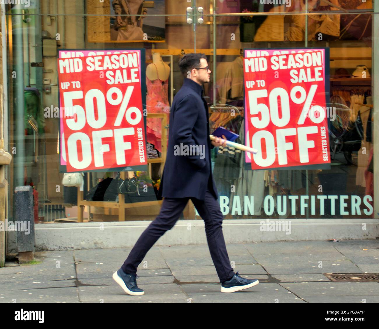 Glasgow, Scotland, UK 21st March, 2023. Sales on the style mile and