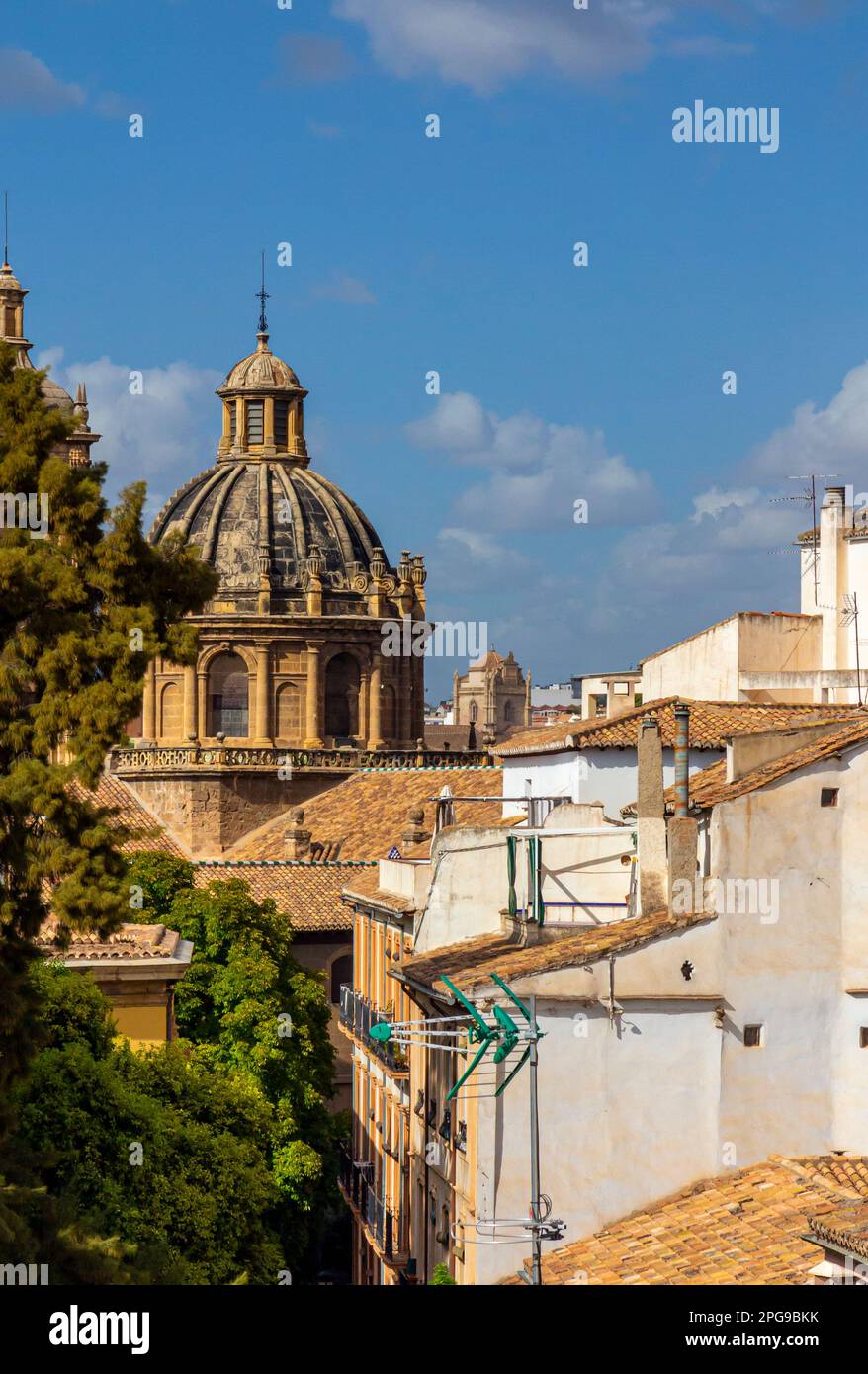 View across rooftops in the city of Granada in Andalucia southern Spain in the area close to the cathedral. Stock Photo