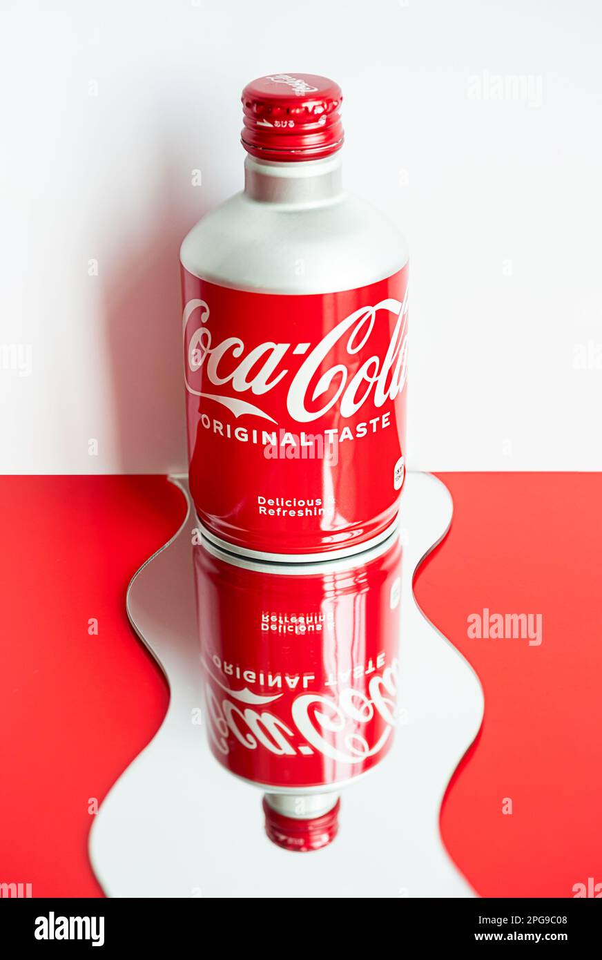 Nha Trang, Vietnam - march 2023. Coca Cola aluminium bottle. Creative ...