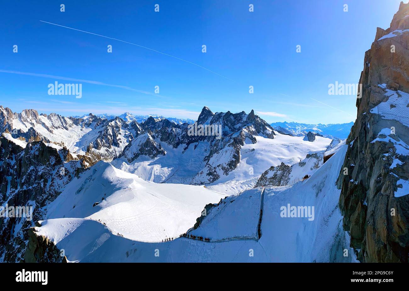 View of the glacier valley of the Mont Blanc massif seen from the ...
