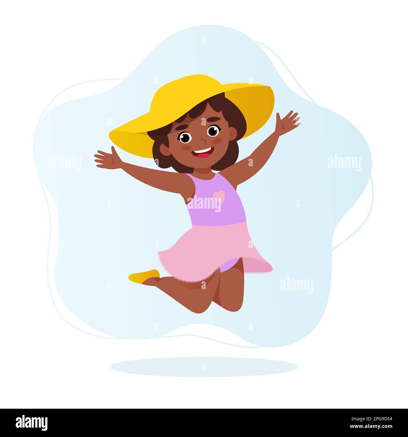Cute little smiling jumping girl. Vector illustration in cartoon flat ...