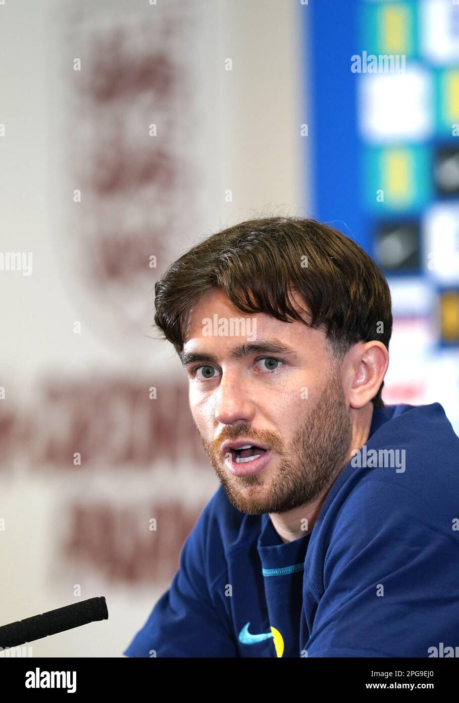 England's Ben Chilwell during a media day conference at St. George's Park, Burton-on-Trent. Picture date: Tuesday March 21, 2023. Stock Photo
