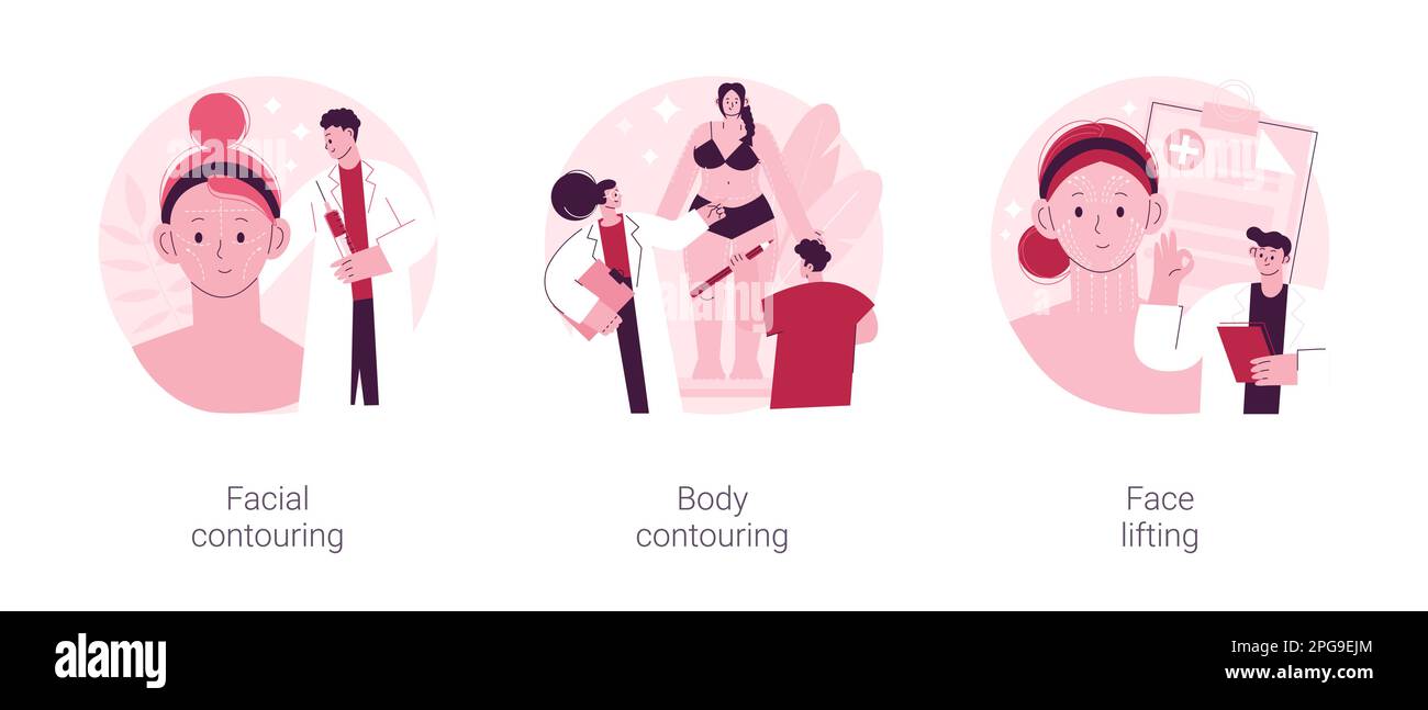 Beauty procedure abstract concept vector illustration set. Facial and