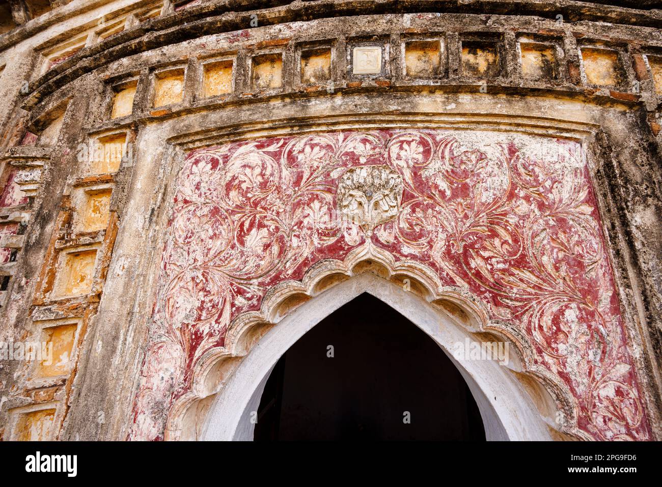 Architectural door detail at the iconic Hindu Nava Kailash or 108 Shiv Mandirs in Kalna or Ambika Kalna, Purba Bardhaman district, West Bengal, India Stock Photo