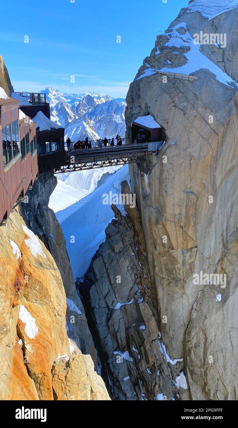 Aiguille du Midi - 3,842 m high peak in the Mont Blanc massif. French ...