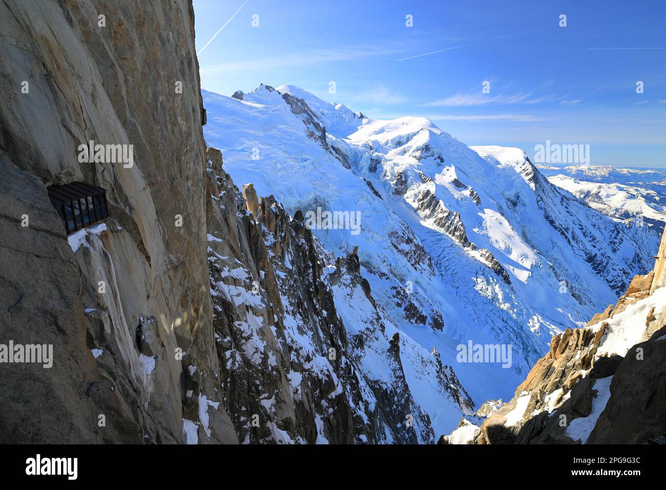 View of Mont Blanc seen from the Aiguille du Midi. French Alps, Europe. Stock Photo