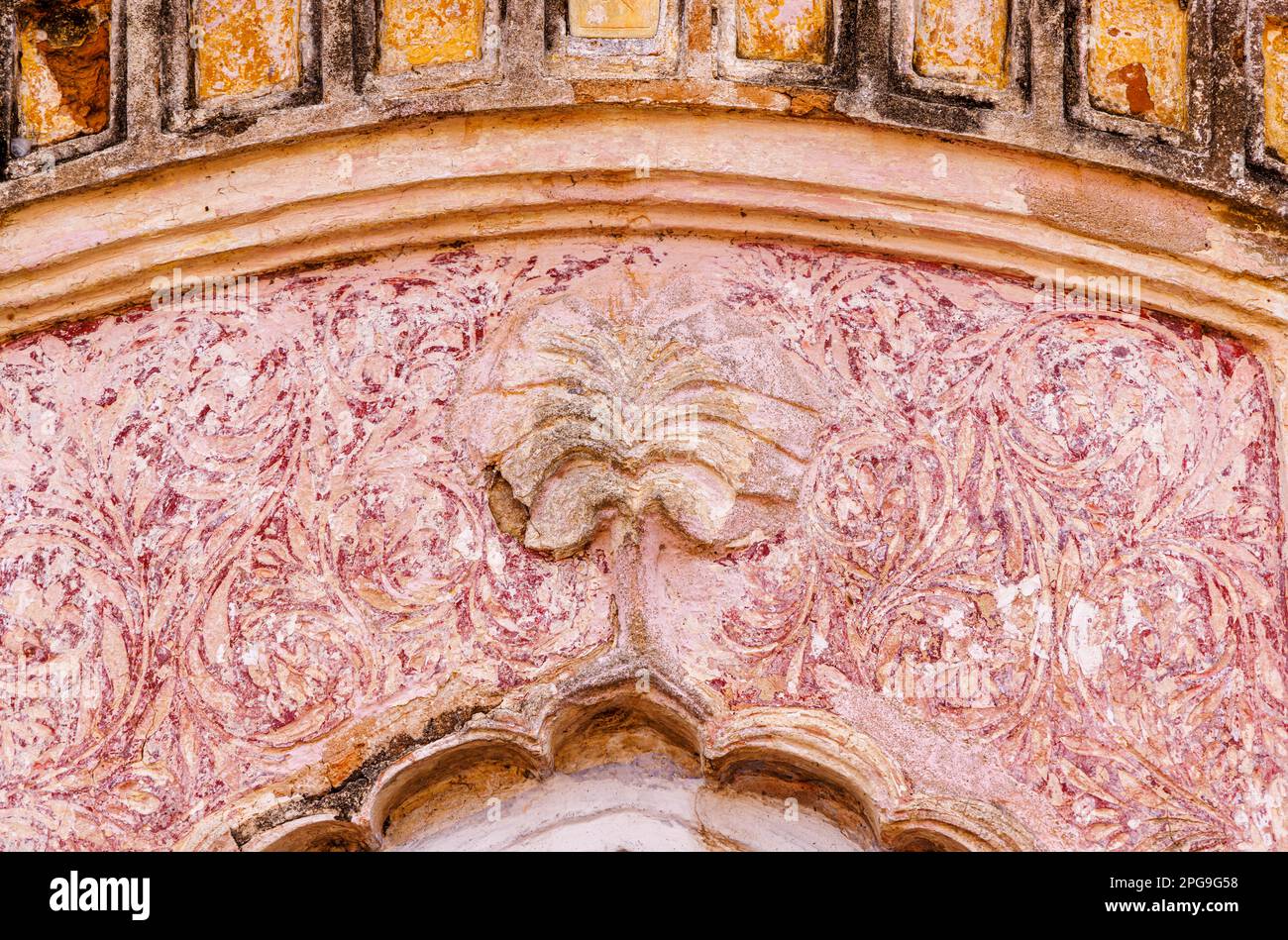 Architectural door detail at the iconic Hindu Nava Kailash or 108 Shiv Mandirs in Kalna or Ambika Kalna, Purba Bardhaman district, West Bengal, India Stock Photo