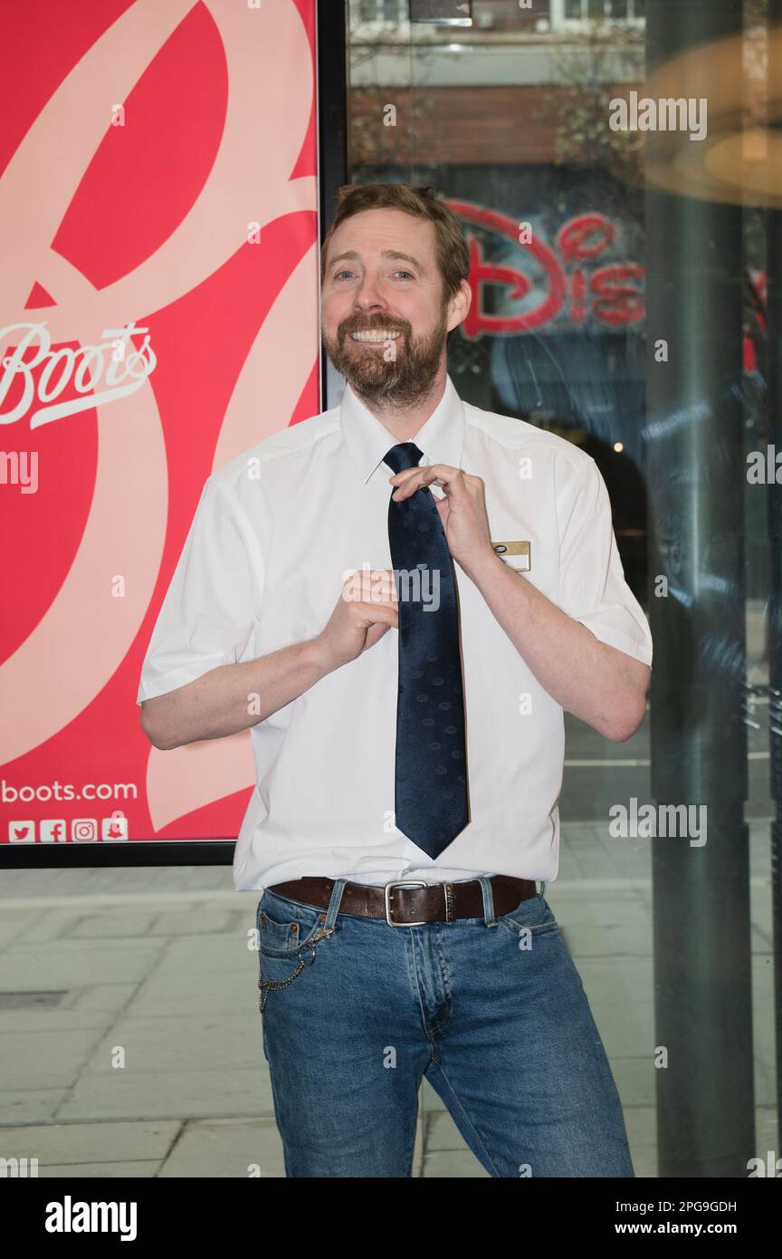 London, UK. 21st March 2023. Kaiser Chiefs Ricky Wilson launches Doctor Seaweed Weed&Wonderful supplements in Boots stores as ambassador for the brand, doctorseaweed.com. Cristina Massei/Alamy Live News Stock Photo