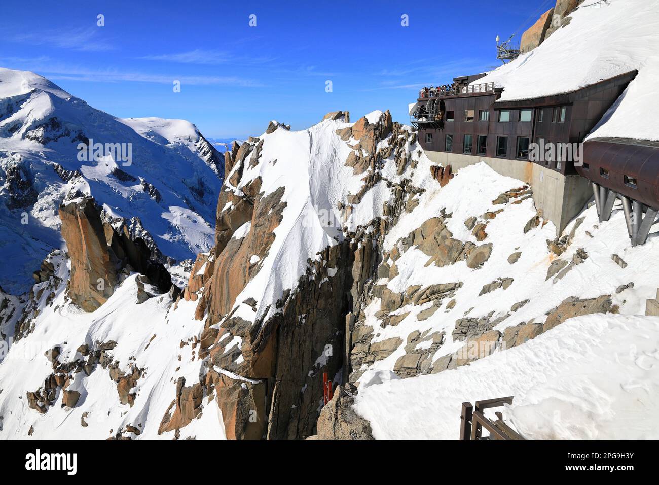 Aiguille du Midi - 3,842 m high peak in the Mont Blanc massif. French ...