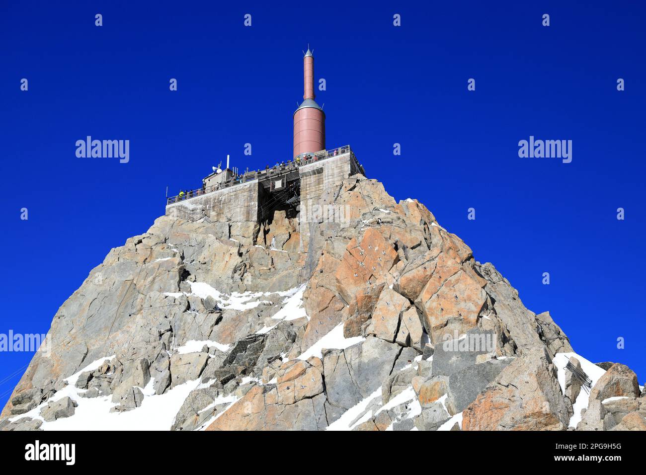 Aiguille du Midi - 3,842 m high peak in the Mont Blanc massif. French Alps, Europe. Stock Photo