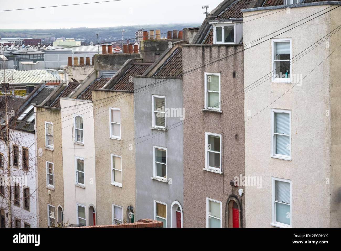 English terraced houses descending around Brandon Hill in Bristol