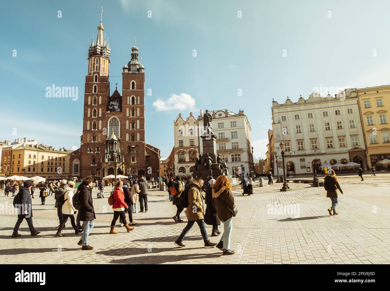 Krakow, Poland 6th march, 2023 guide with tour group walk together