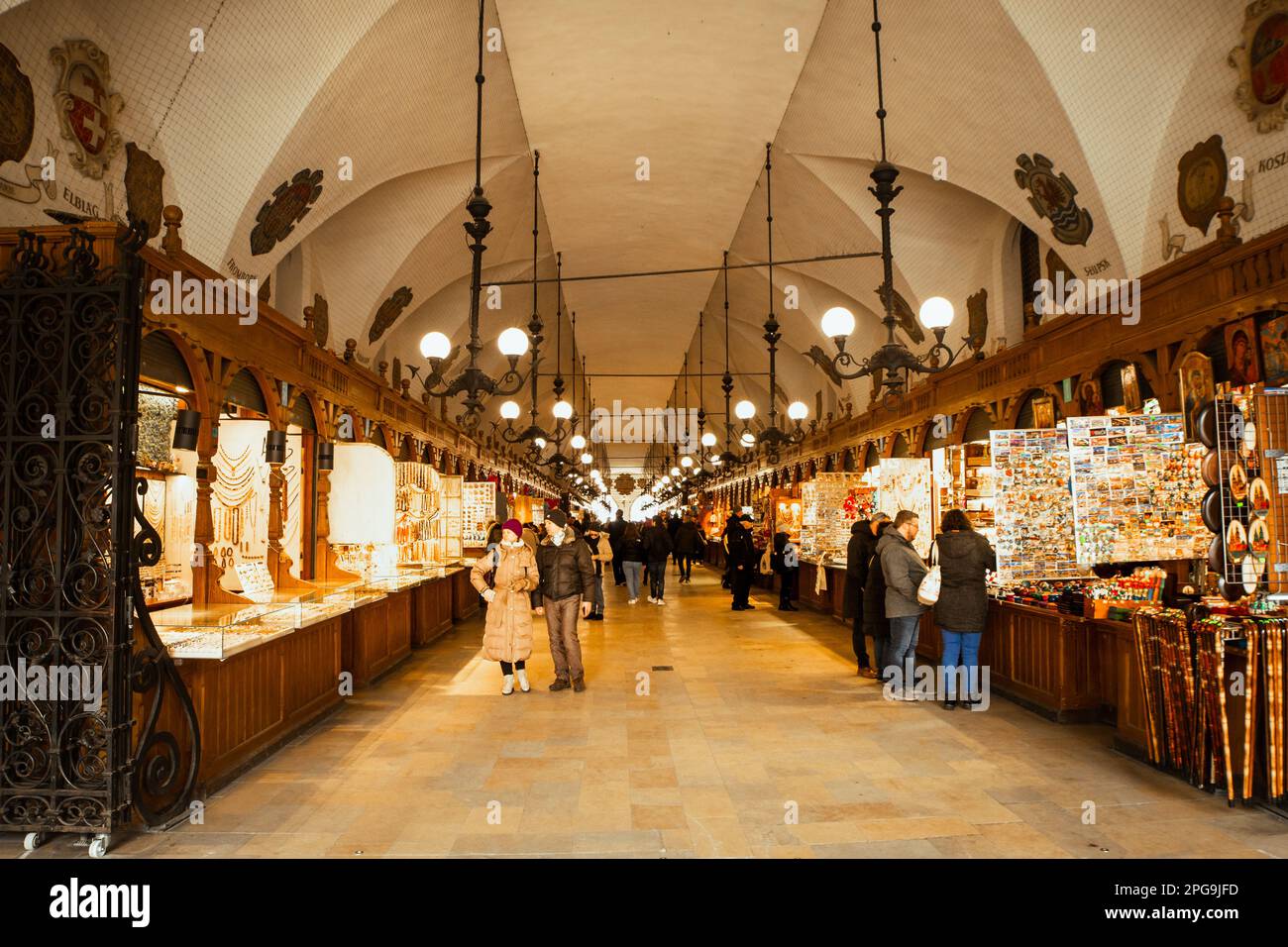 Krakow, Poland 6th march, 2023 tourist buy souvenirs in famous cloth
