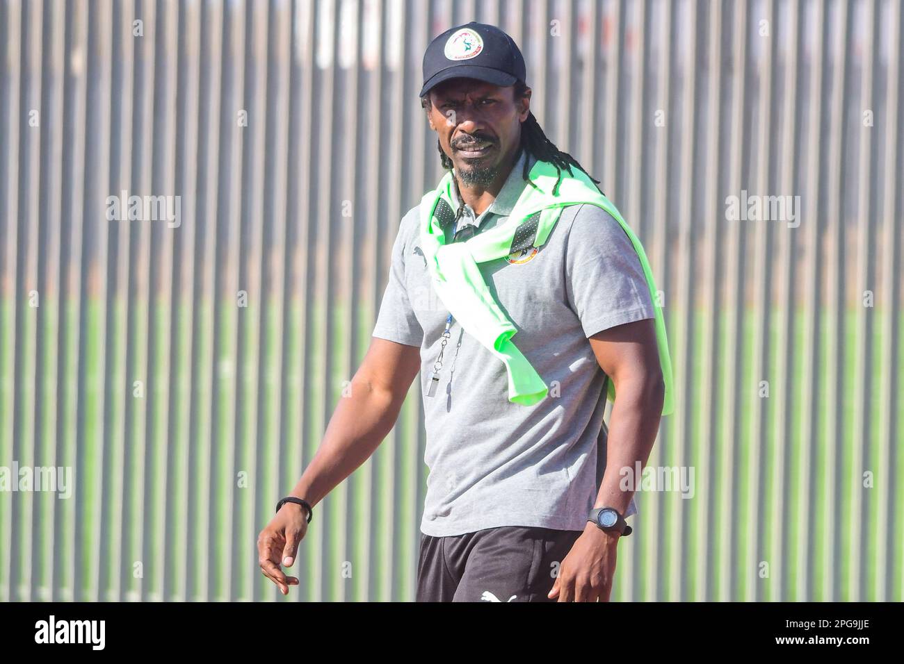 Coach Aliou Cissé of Senegal during a training session in preparation for the Africa Cup of Nations (AFCON) qualifiers match against Mozambique at Stade du Sénégal - Abdoulaye Wade. Dakar, Senegal. Stock Photo