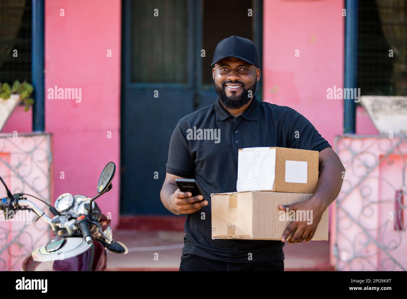 Black African Delivery Courier Man, Postal Shipping and Delivery