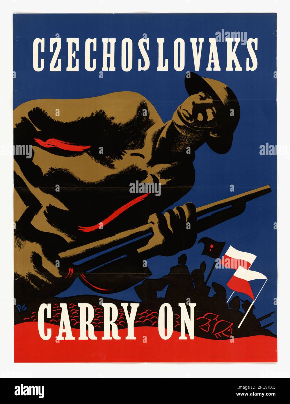 Czechoslovaks Carry On. Artist: A. T. Peel. 1942 - 1945. Office for  Emergency Management. Office of War Information. Domestic Operations Branch.  Bureau of Special Services. 3/9/1943-9/15/1945. World War II Foreign  Posters Stock Photo - Alamy