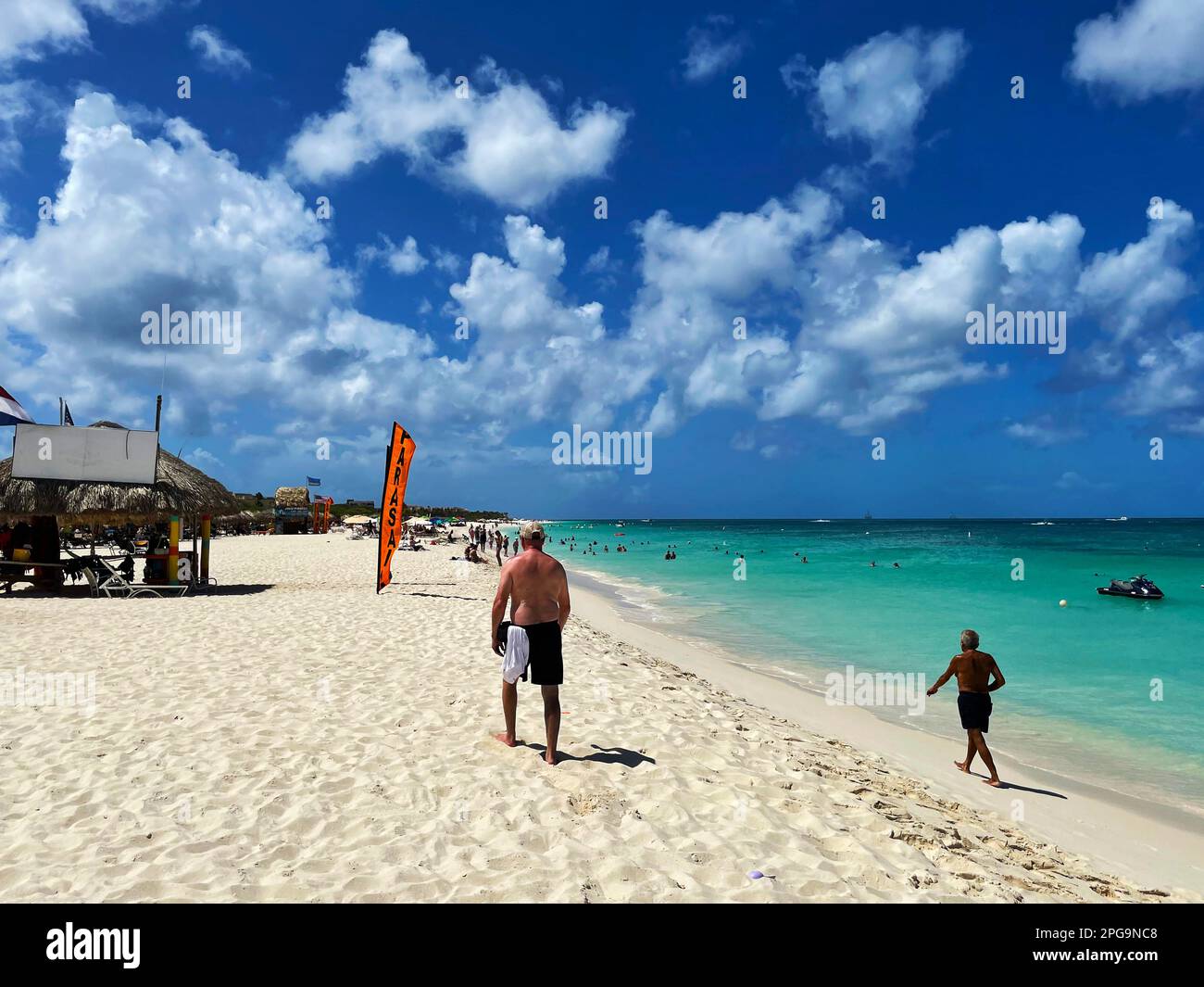 Eagle Beach, Oranjestad, Aruba March 8, 2022. People on the beach and