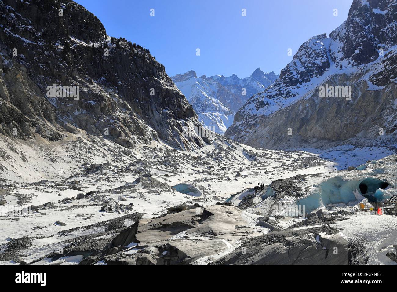The Mer de Glace ('Sea of Ice') is a valley glacier. Mont Blanc massif, in the French Alps. Europe. Stock Photo