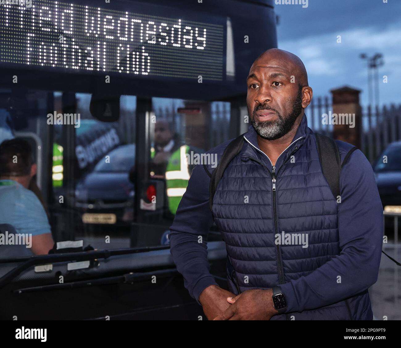 Darren Moore manager of Sheffield Wednesday arrives during the Sky Bet League 1 match Barnsley vs Sheffield Wednesday at Oakwell, Barnsley, United Kingdom, 21st March 2023  (Photo by Mark Cosgrove/News Images) Stock Photo