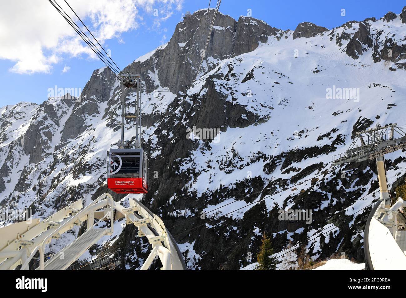 The cable car the summit of Le Brevent, a mountain of Haute-Savoie.  French Alps, Europe. Stock Photo