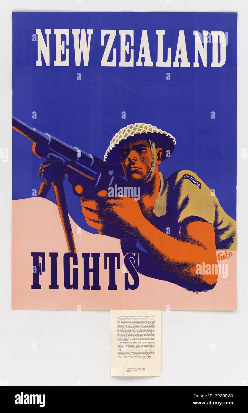 New Zealand Fights. Country: USA Artist: A. T. Peel. 1942 - 1945. Office  for Emergency Management. Office of War Information. Domestic Operations  Branch. Bureau of Special Services. 3/9/1943-9/15/1945. World War II  Foreign Posters Stock Photo - Alamy
