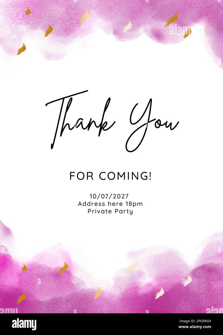 Thank You card template with hand painted purple watercolor background ...