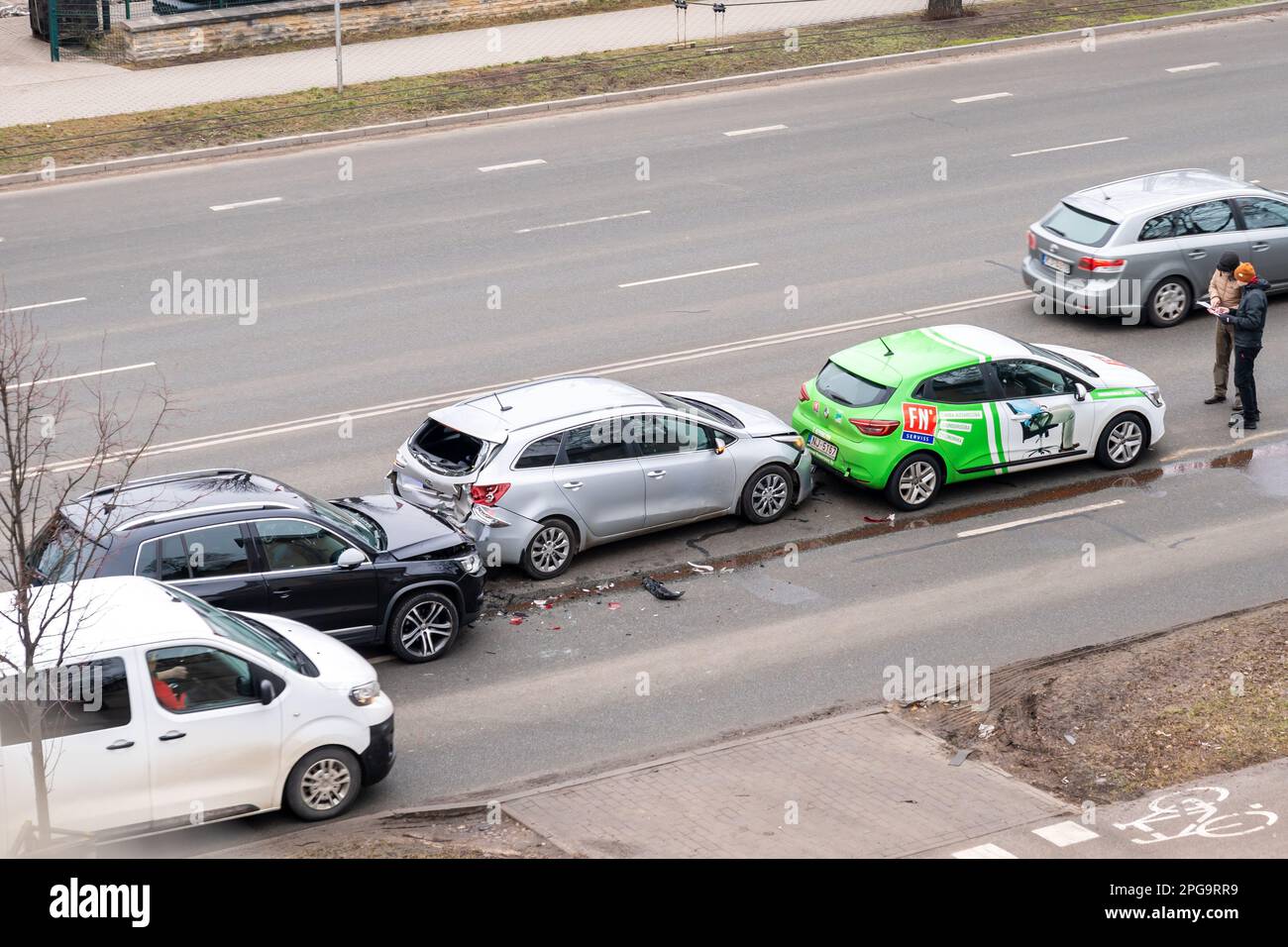 Riga, Latvia - February 15, 2023: Car crash accident with three cars on ...