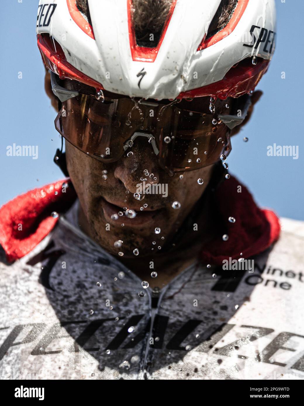 American cyclist Christopher Blevins at the finish of the second stage