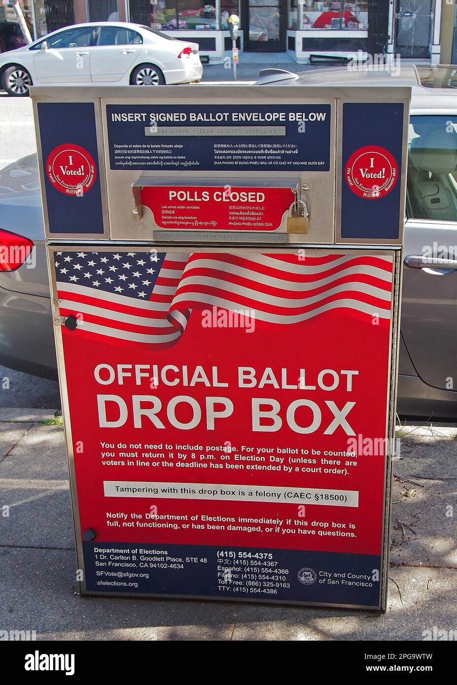 Official Ballot drop box on Mission Street in San Francisco, California Stock Photo