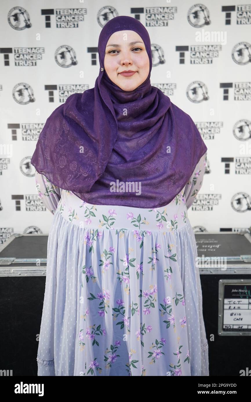 Fatiha El-Ghorri poses backstage during An Evening of Comedy for the Teenage Cancer Trust, at the Royal Albert Hall , London. Picture date: Tuesday March 21, 2023. Stock Photo