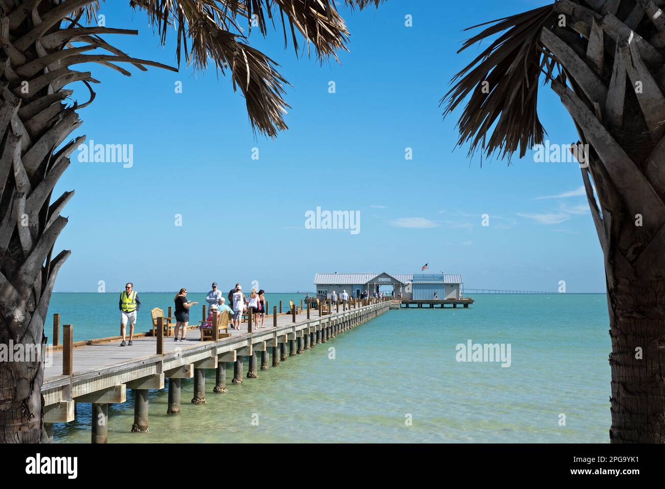 City Pier on Anna Maria Island, Florida, USA was rebuilt and opened in 2020 after the original pier was destroyed by Hurricane Irma in 2017. Stock Photo