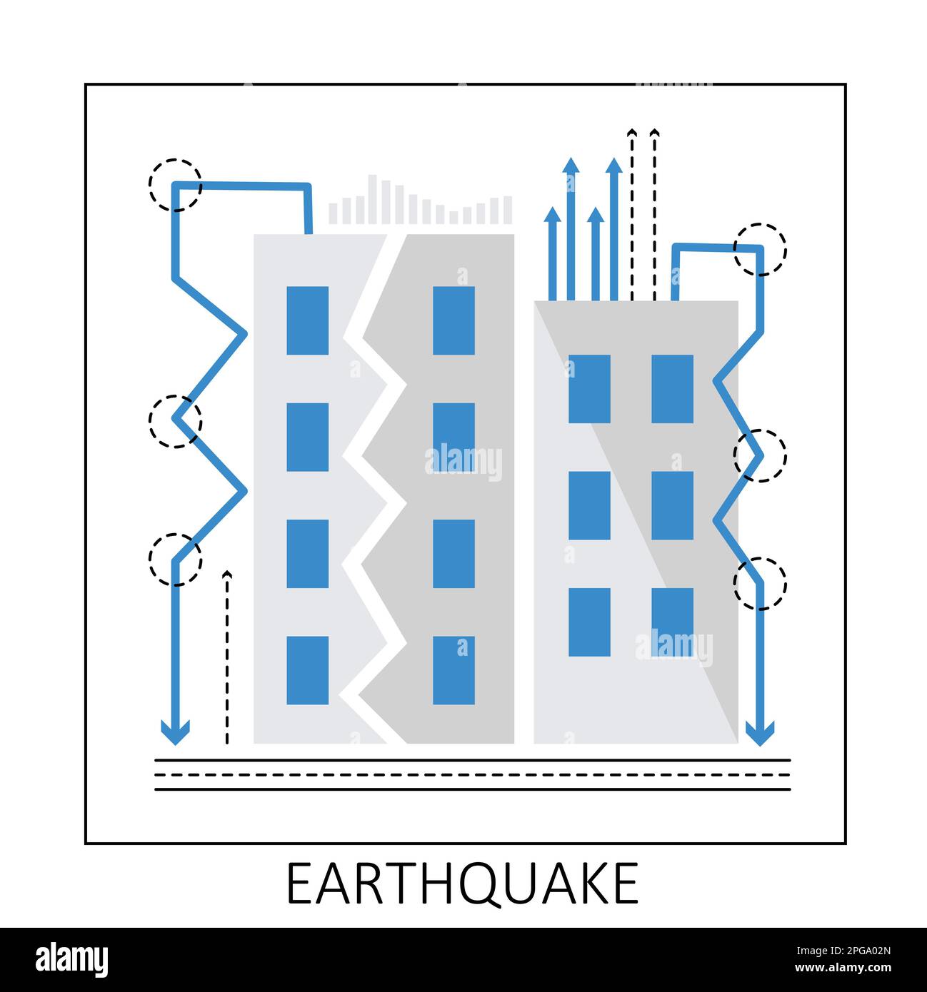 Natural earthquake disaster. Seismic activity, building destruction vector illustration Stock Vector