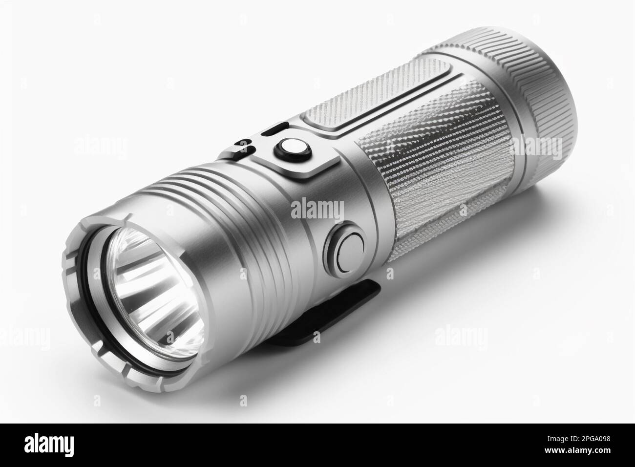 Close-up of a flashlight, isolated on white background Stock Photo
