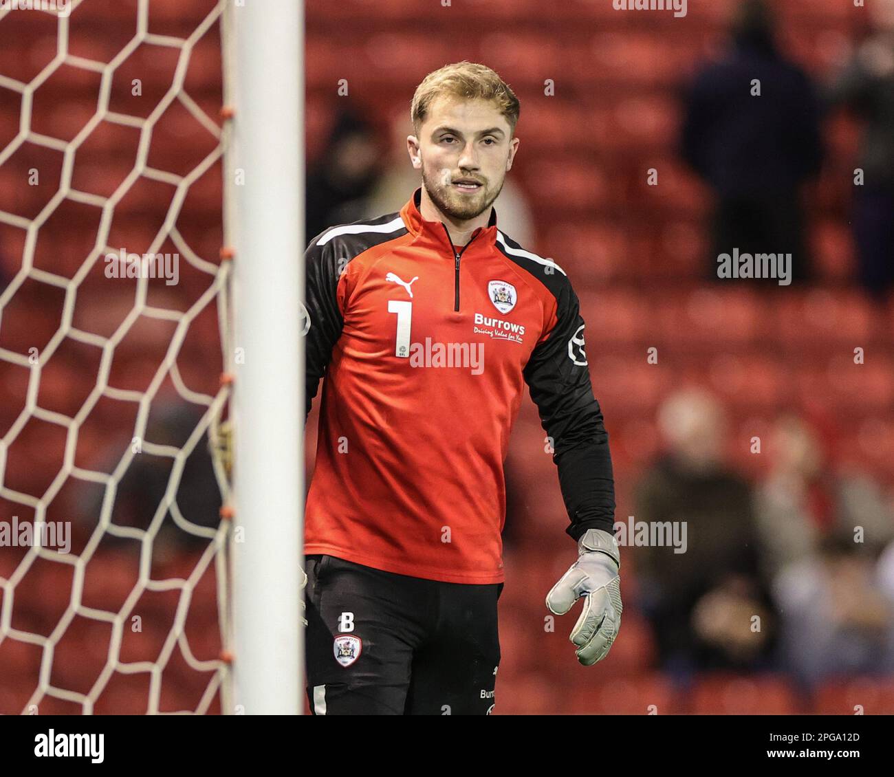Harvey Isted #1 of Barnsley in the pregame warmup session during the Sky Bet League 1 match Barnsley vs Sheffield Wednesday at Oakwell, Barnsley, United Kingdom, 21st March 2023  (Photo by Mark Cosgrove/News Images) Stock Photo