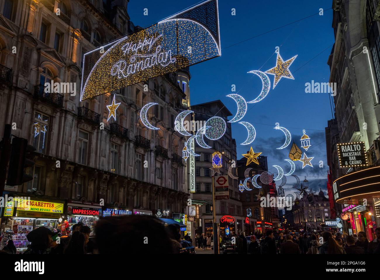 London, UK. 21 March 2023. The first ever Ramadan lights installation ...