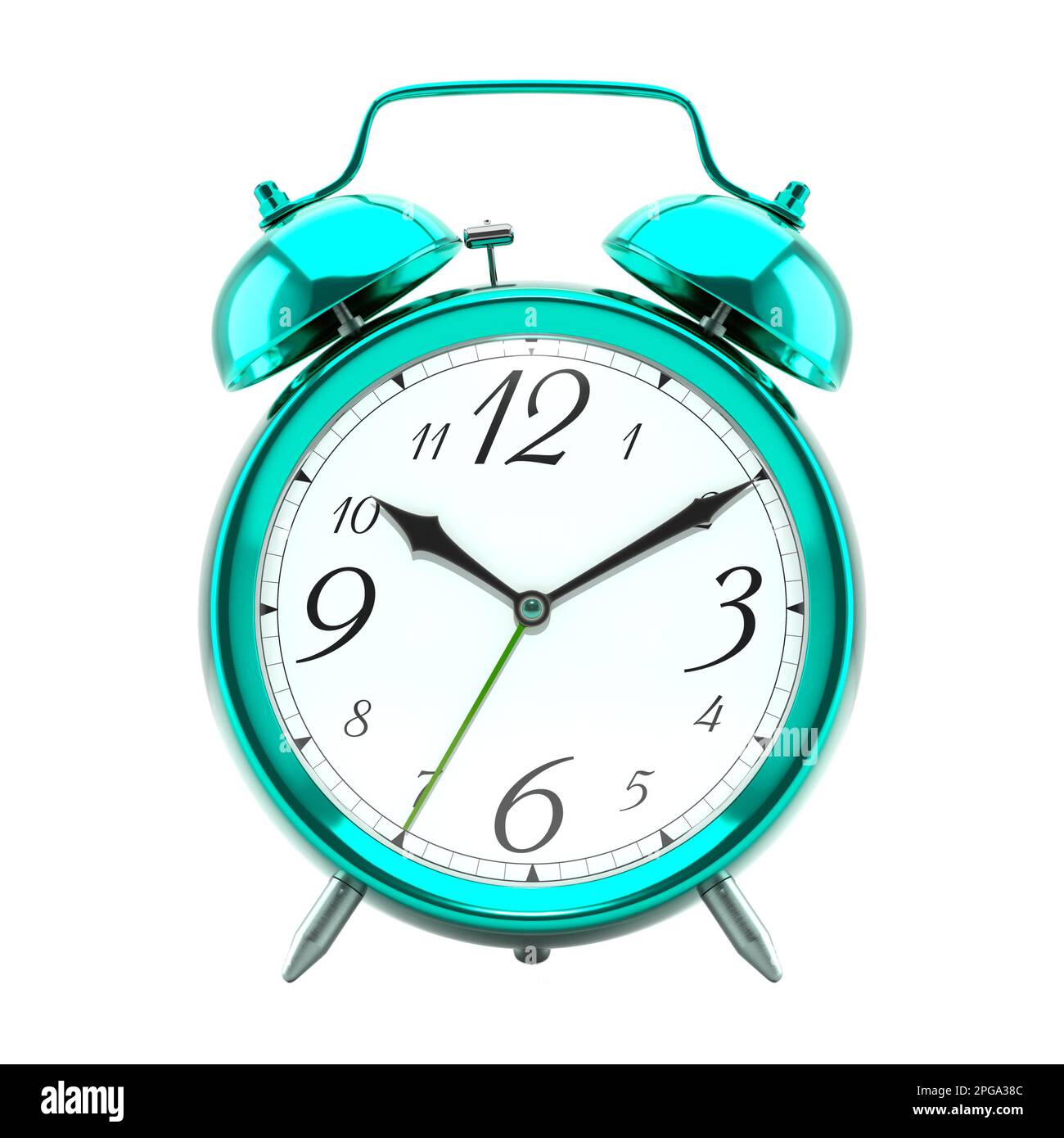 Alarm clock, vintage style teal metallic color clock with black hands