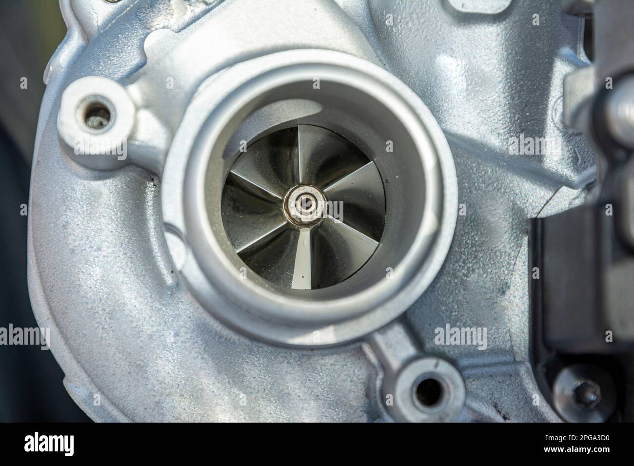 new turbocharged car engine. A turbine for an automobile engine Stock