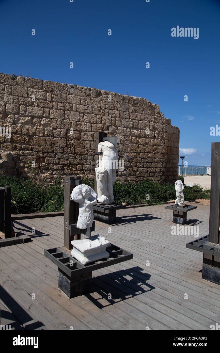 Bits and pieces of the art and statuary that once graced Caesarea Stock Photo