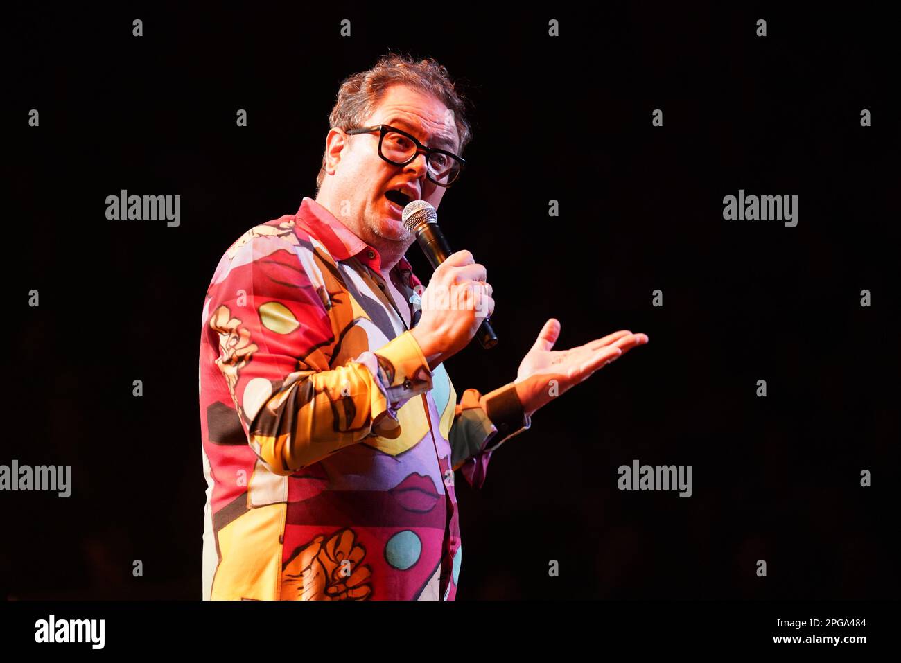 Alan Carr on stage during An Evening of Comedy for the Teenage Cancer