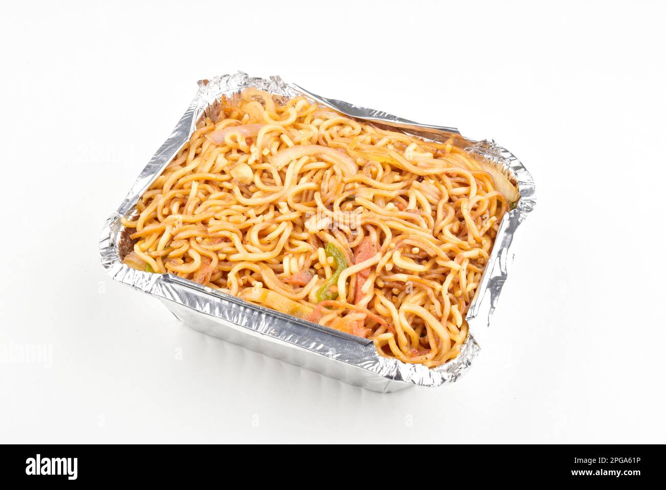 Savory noodles in container isolated on white background Stock Photo